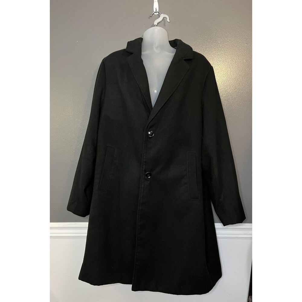Fashion Nova Men Coat Mens 2XL Black Classic Overcoat Long Dressy Jacket Poly